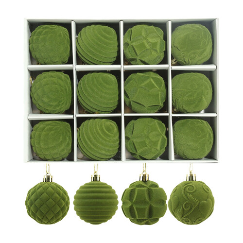 Flocked Christmas Baubles 6cm Brown 12-Pack 1