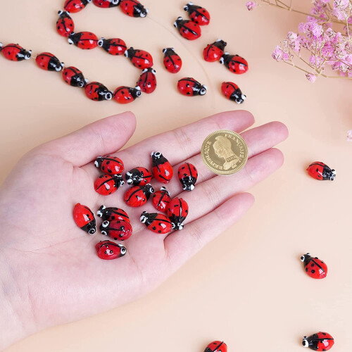 100 buc. Mărgele decorative din plastic, buburuză roșie 1