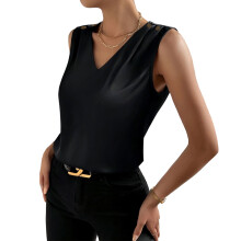 Women's Silk Sleeveless V-Neck Casual Basic-Black XL