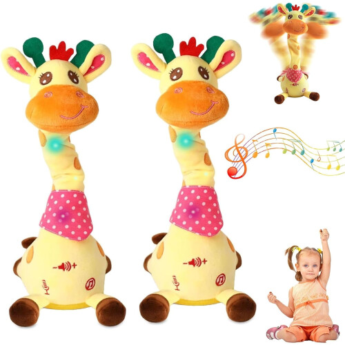 Girafa de pelúcia dançante e falante, 35 cm