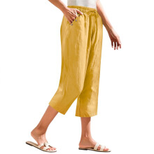 Women's linen pants, comfortable stretch -Yellow XXXL