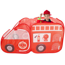 Opklapbare speeltent in de vorm van een brandweerwagen voor kinderen