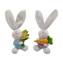 Set de figurine iepurași de Paște din rășină cu narcise și morcovi