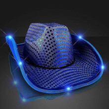 Kovbojský klobúk s LED flitrami - modrý, obvod 58 cm