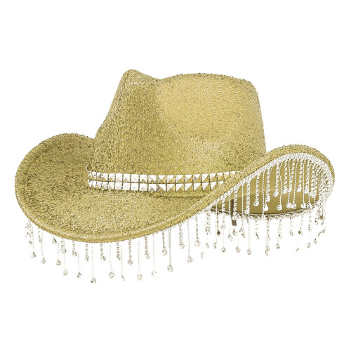 Cowboy Hat Sequined Tassel Design One Size Gold