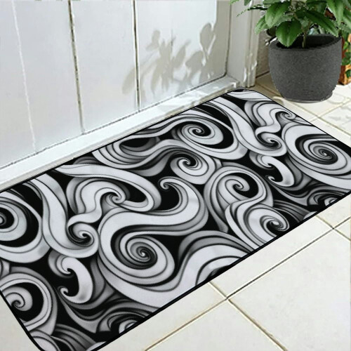 Tapete de porta antiderrapante com estampa espiral em preto e branco, 45,7 x 76,2 cm (18 x 30 polegadas).