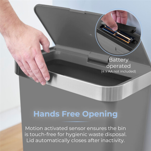 Tower Tower Rectangular ABS Sensor Bin with Bin Liner Retainer Ring, 50L, Grey T838028GRY 2