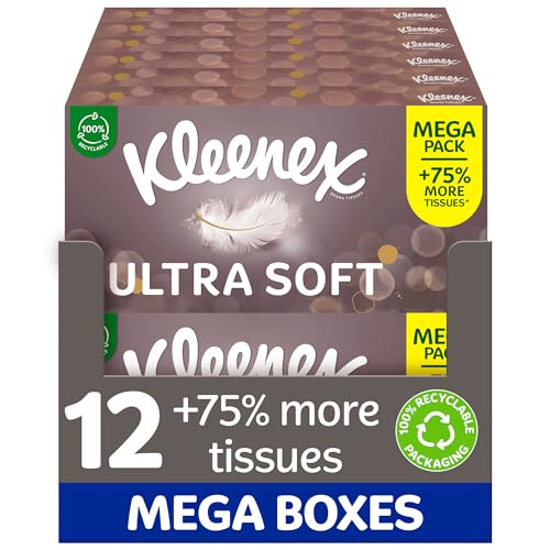 Kleenex Kleenex Ultra Soft Tissues Mega Pack - 1,344 Sheets (12 Boxes x 112 Sheets) -– Beautifully Soft And Silky Tissues 1