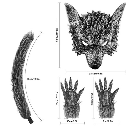 Werwolf-Kostümset mit Maske, Handschuhen und Schwanz 1