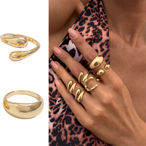 Set mit 6 eleganten Metallringen mit Lava-Textur,-Silber 2