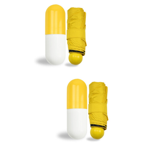 2Pcs Yellow Anti-Uv Foldable Umbrella with Stylish Capsule Case 1