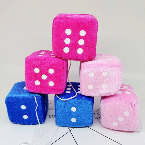 2 Pcs Fuzzy Plush Hanging Dice, 3D Cube Design 2