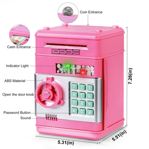 Cofrinho eletrônico com senha para crianças, capacidade para 600 moedas. 2