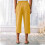 Women's linen pants, comfortable stretch  drawstring-Yellow S 5