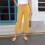 Women's linen pants, comfortable stretch  drawstring-Yellow S 6