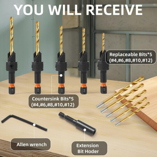 Accuracy Countersink Drill Bits for Woodworking Set with 1