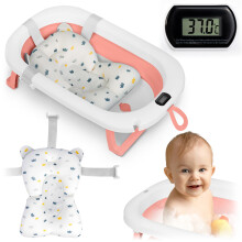 Hopfällbart badkar för barn, spädbarn med termometer och insats Ricokids RK-287 vit och rosa