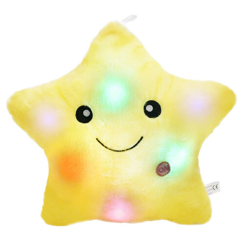 Almofada de pelúcia amarela com luz noturna LED Twinkle Star de 35 cm (14 polegadas)