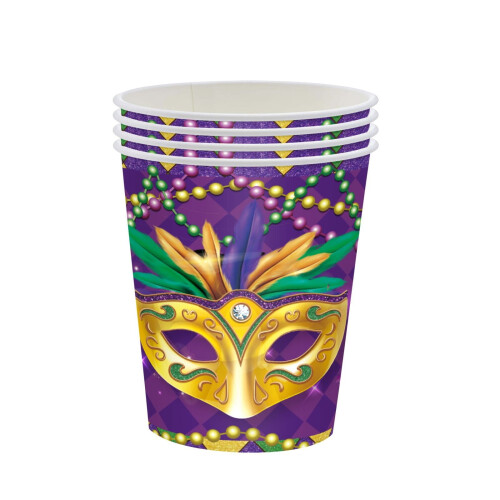 Mardi Gras engångspappersmuggar – 20-pack
