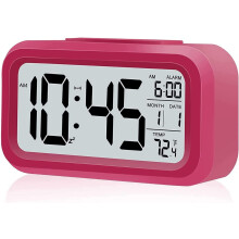 Budzik LCD w kolorze różowo-czerwonym z wyświetlaczem temperatury i funkcją drzemki