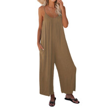 Women's loose-fitting sleeveless bodysuit with-Khaki XXXL
