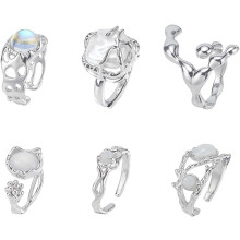 6-teiliges verstellbares Grunge-Stapelring-Set