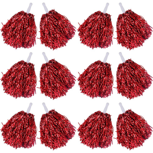 Cheerleading-Pompons, metallisch-rot, 12 Stück