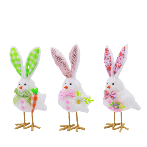 Coelho e pássaro de pelúcia para decoração de Páscoa, 27 cm (10,6 polegadas)