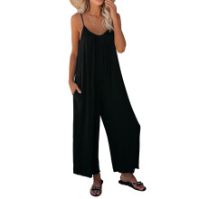 Women's loose-fitting sleeveless bodysuit with-Black XXXL