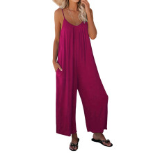 Women's loose-fitting sleeveless bodysuit with-rose red L