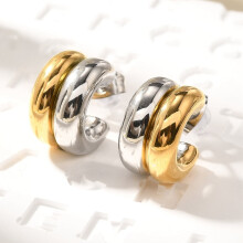 Cercei cu șurub din oțel inoxidabil, bicolor, 14,5x9 mm, 2 perechi