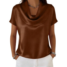 Womens Spring Tops Dressy Cowl Neck Long Sleeve-dark brown XXL