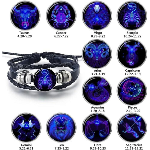 Verstelbare leren armband met sterrenbeeld (12 tekens) 2