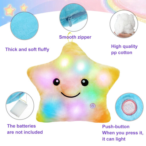 Almofada de pelúcia amarela com luz noturna LED Twinkle Star de 35 cm (14 polegadas) 1
