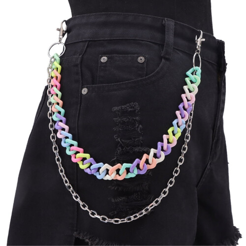 Cadena acrílica para pantalón, arcoíris, doble capa, ajustable 2