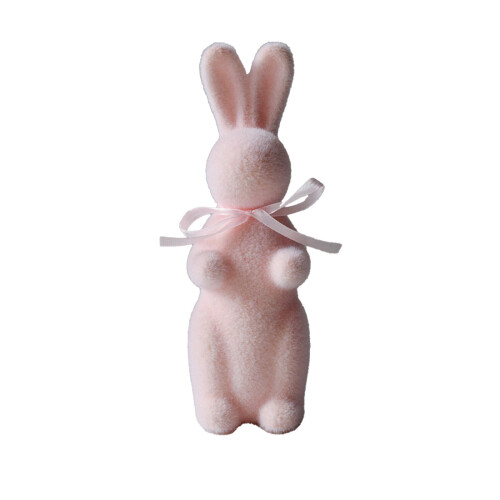 Flocked Easter Bunny Figurine Bow Tie Spring Ornament 1