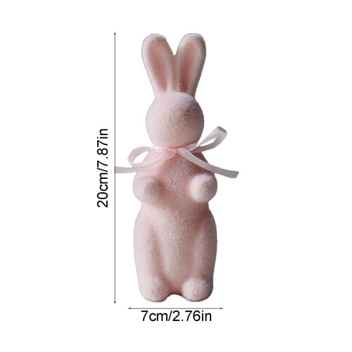 Flocked Easter Bunny Figurine Bow Tie Spring Ornament 2