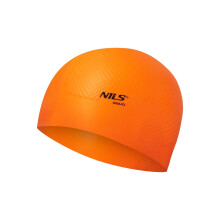 Oranžová silikonová koupací čepice, plná barva, tečkovaný design