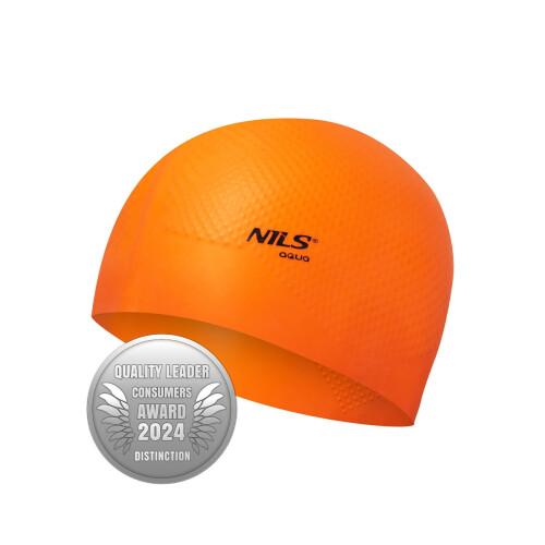 Orangefarbene Silikon-Badekappe, einfarbig, Punkte-Design 1