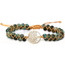Boho Green Jasper Wrap -rannekoru, luonnonkivi