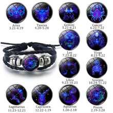 Vintage-Lederarmband-Set mit Sternzeichen – 12 im Dunkeln leuchtend