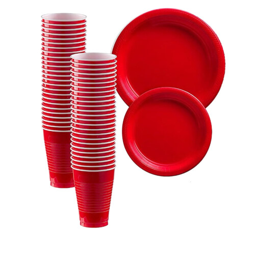 Rotes Einweg-Plastikgeschirr-Set, 40-teilig