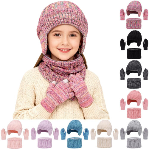 Strickmütze, Schal und Fäustlinge Set für Kinder 1