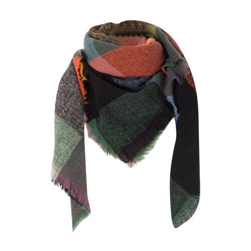 Sciarpa/stola oversize a quadri da donna con frange e nappe. 1