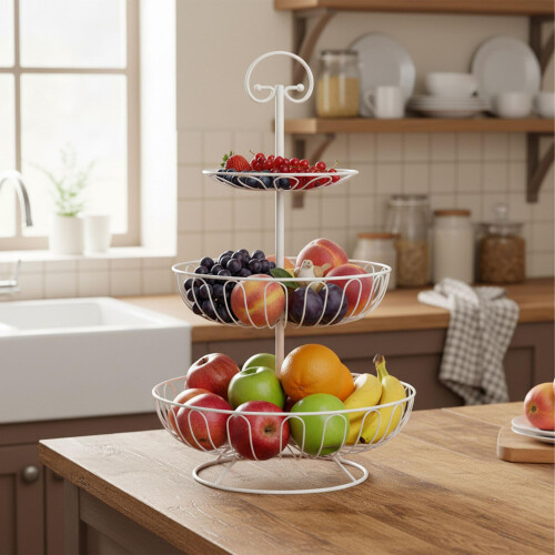 3-Tier Wire Fruit Bowl Stand - Round, Air-Circulating Design 1