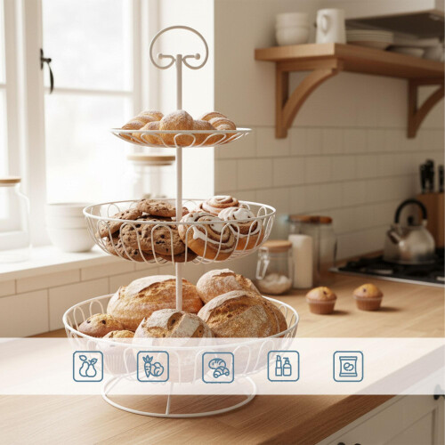 3-Tier Wire Fruit Bowl Stand - Round, Air-Circulating Design 2