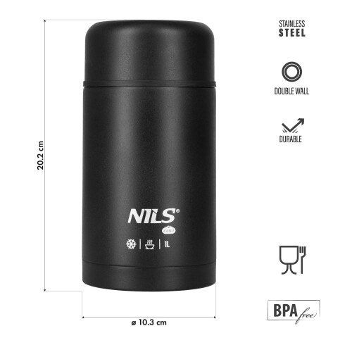 Lunch Thermos 1000ml, Zwart, Isoleerfles 1