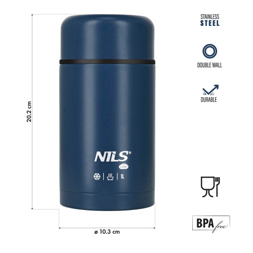 Lunch Thermos 1000ml, Blue, Insulated Flask 1