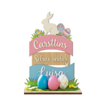 Panneau de table en bois style ferme avec lapin de Pâques (1 pièce)