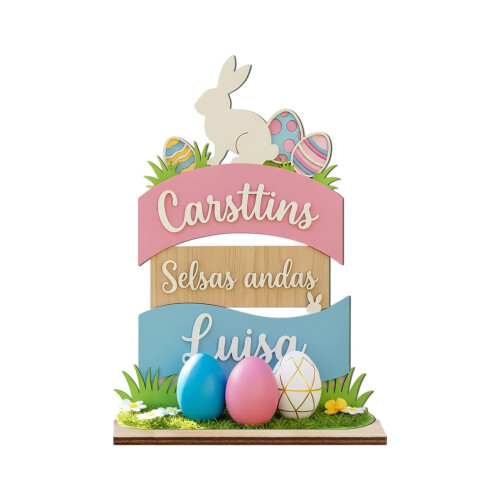Panneau de table en bois style ferme avec lapin de Pâques (1 pièce)